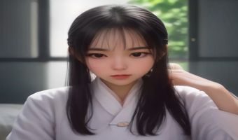 女性裸视频研究资料整理区，书架与笔记本电脑并排，暖色调安静的研究环境